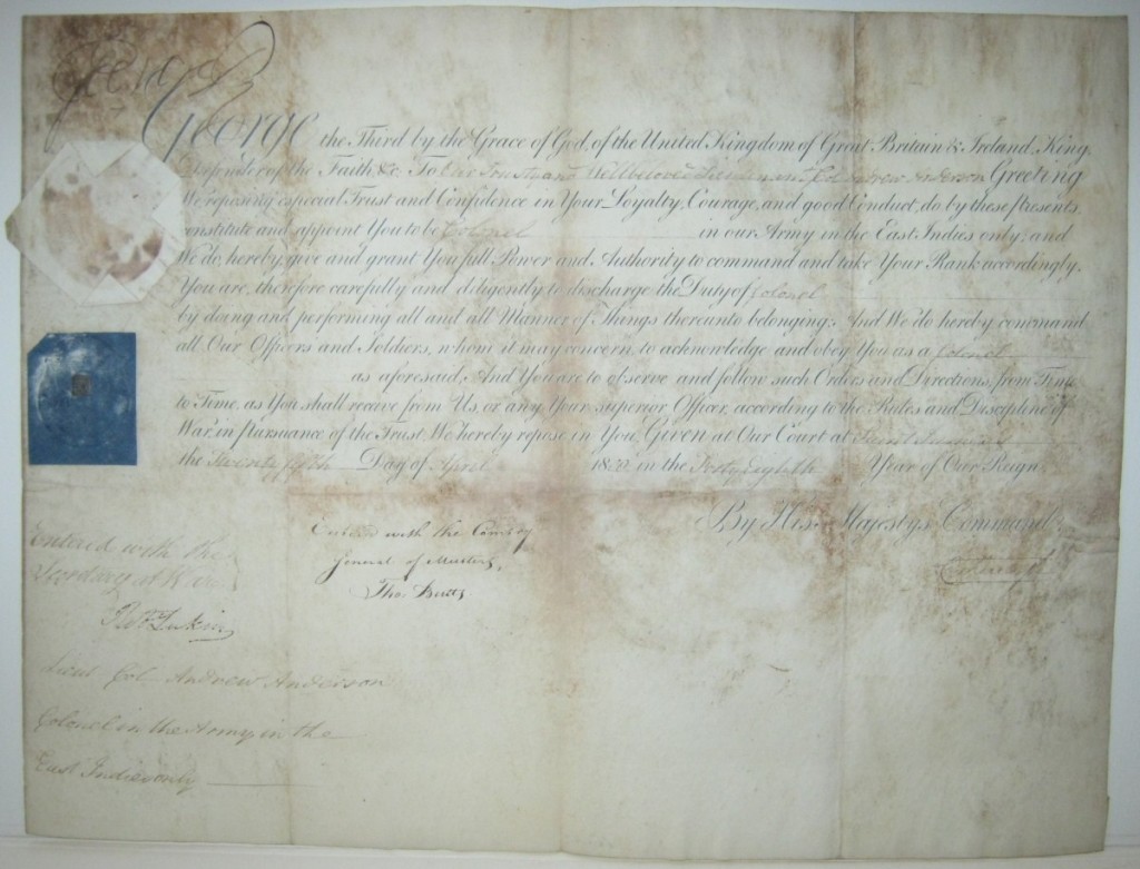 GEORGE III; KING OF ENGLAND. Partly-printed vellum Document Signed, George R,